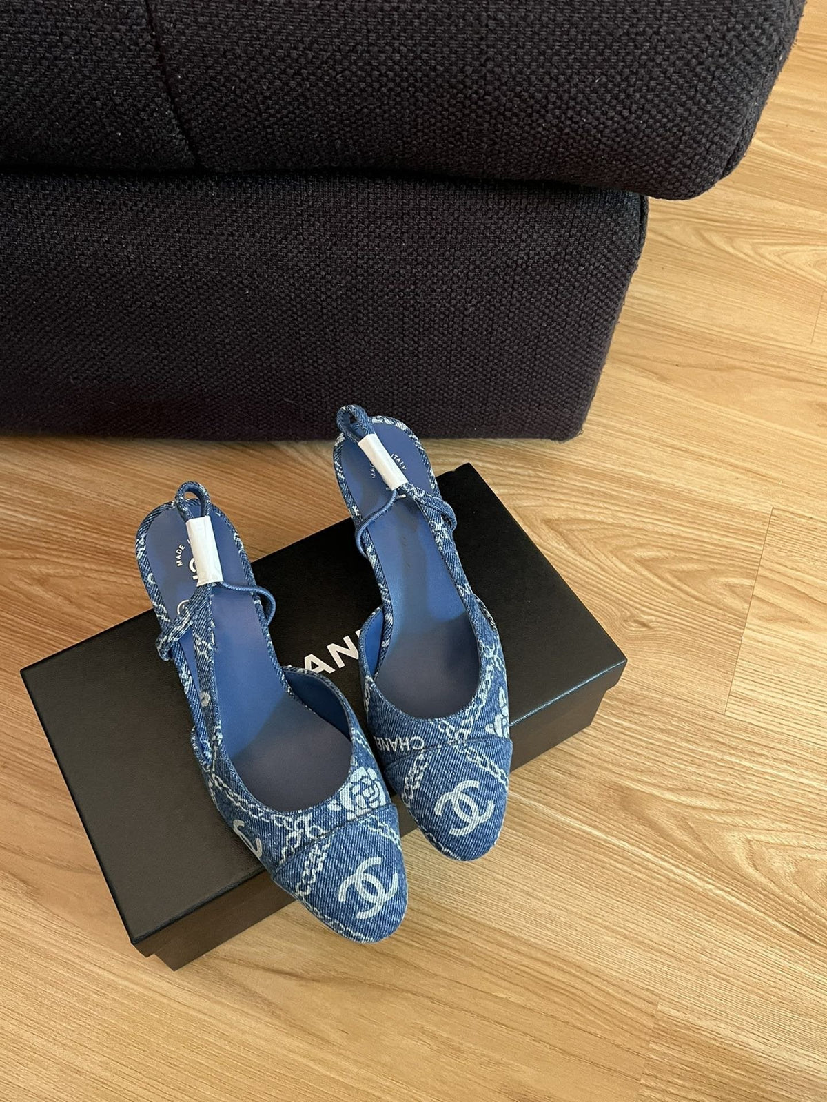 Chanel High Slingbacks Blue Denim