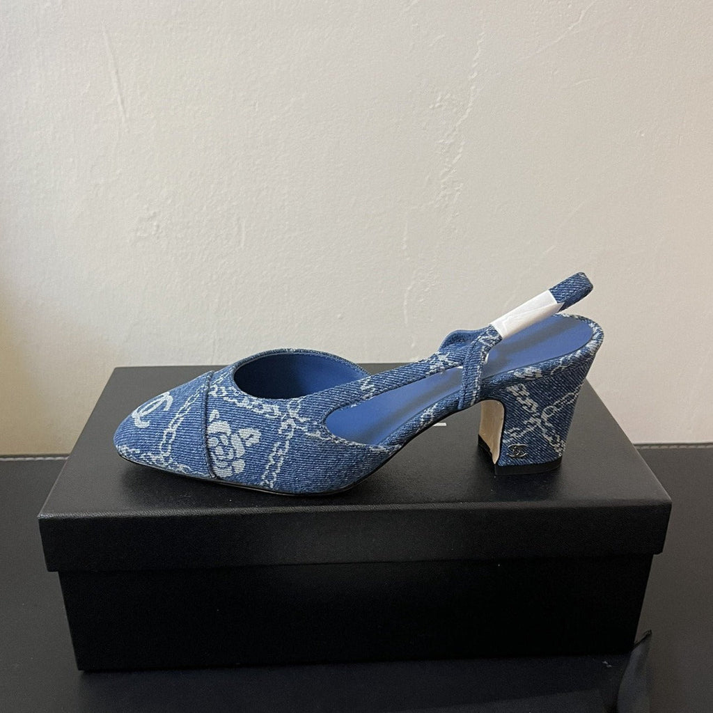 Chanel High Slingbacks Blue Denim