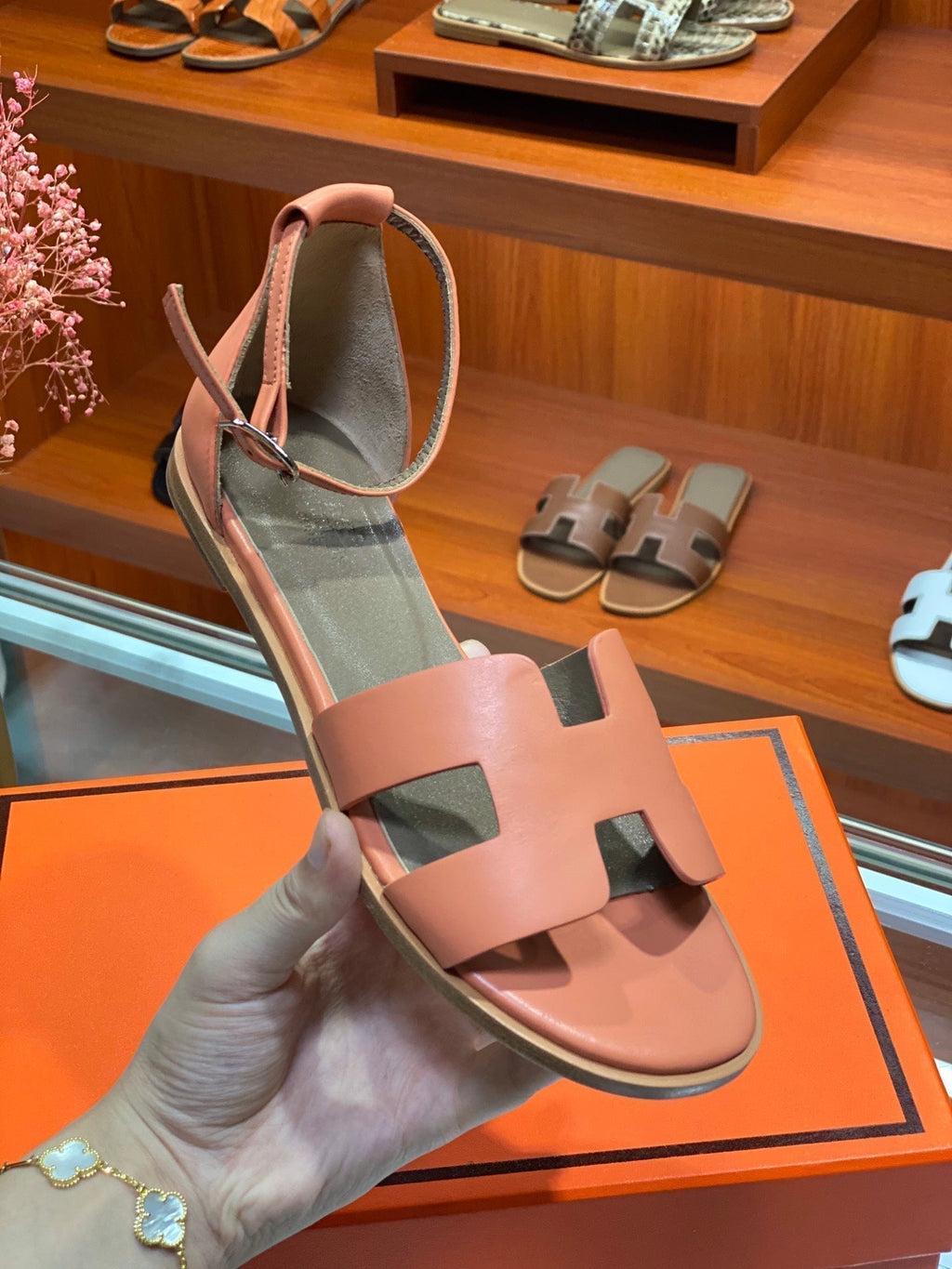 Hermes Santorini Sandal Fire Calfskin