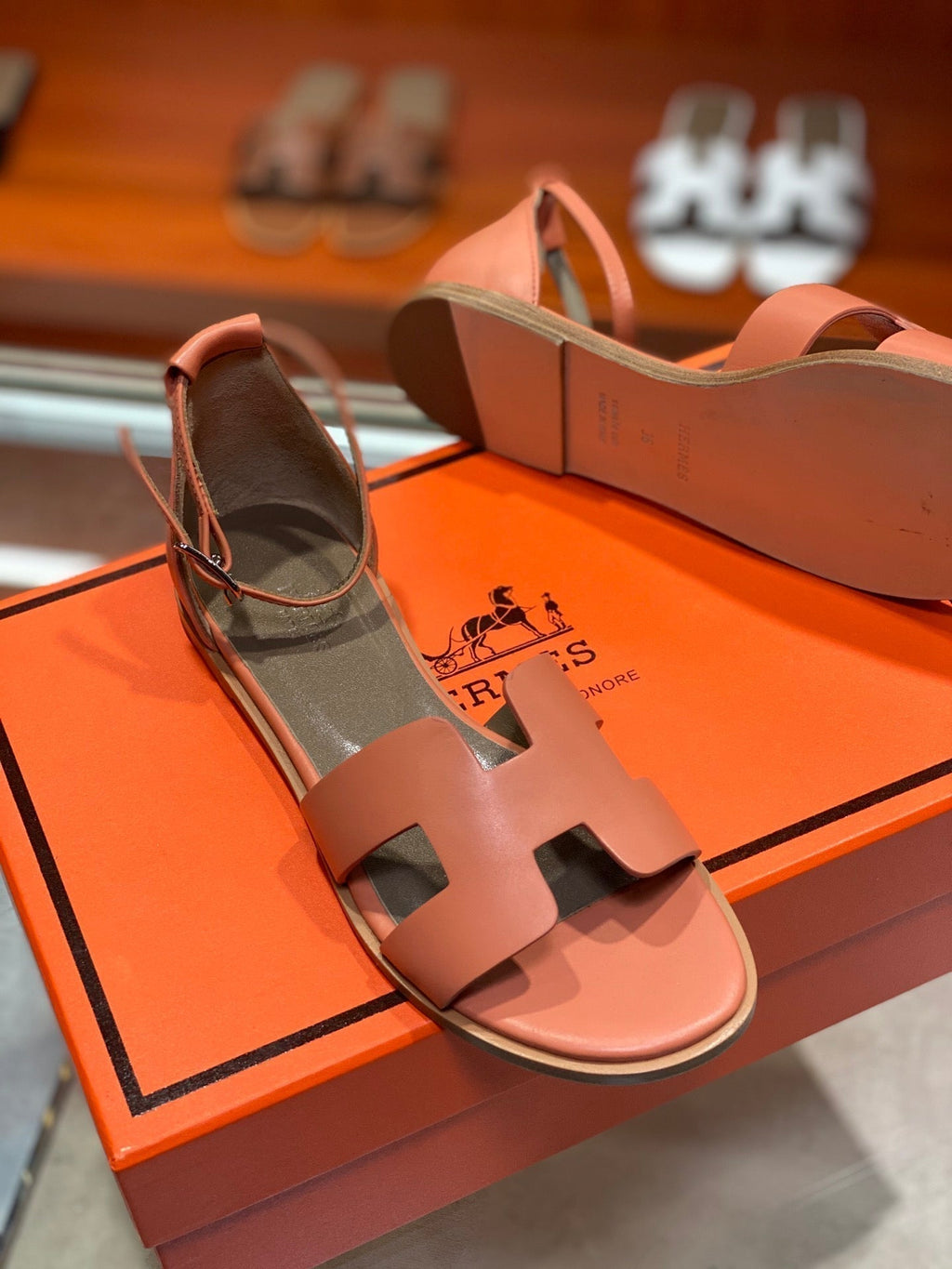Hermes Santorini Sandal Fire Calfskin