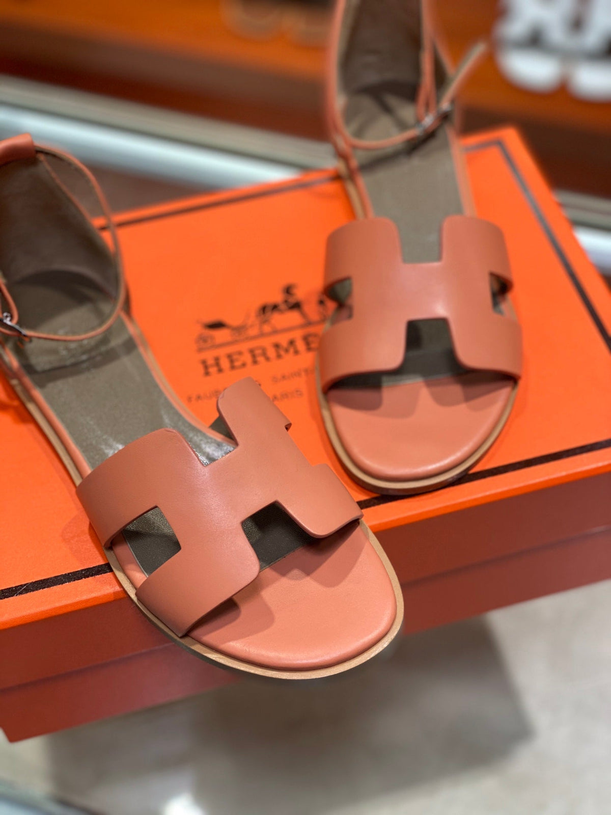 Hermes Santorini Sandal Fire Calfskin