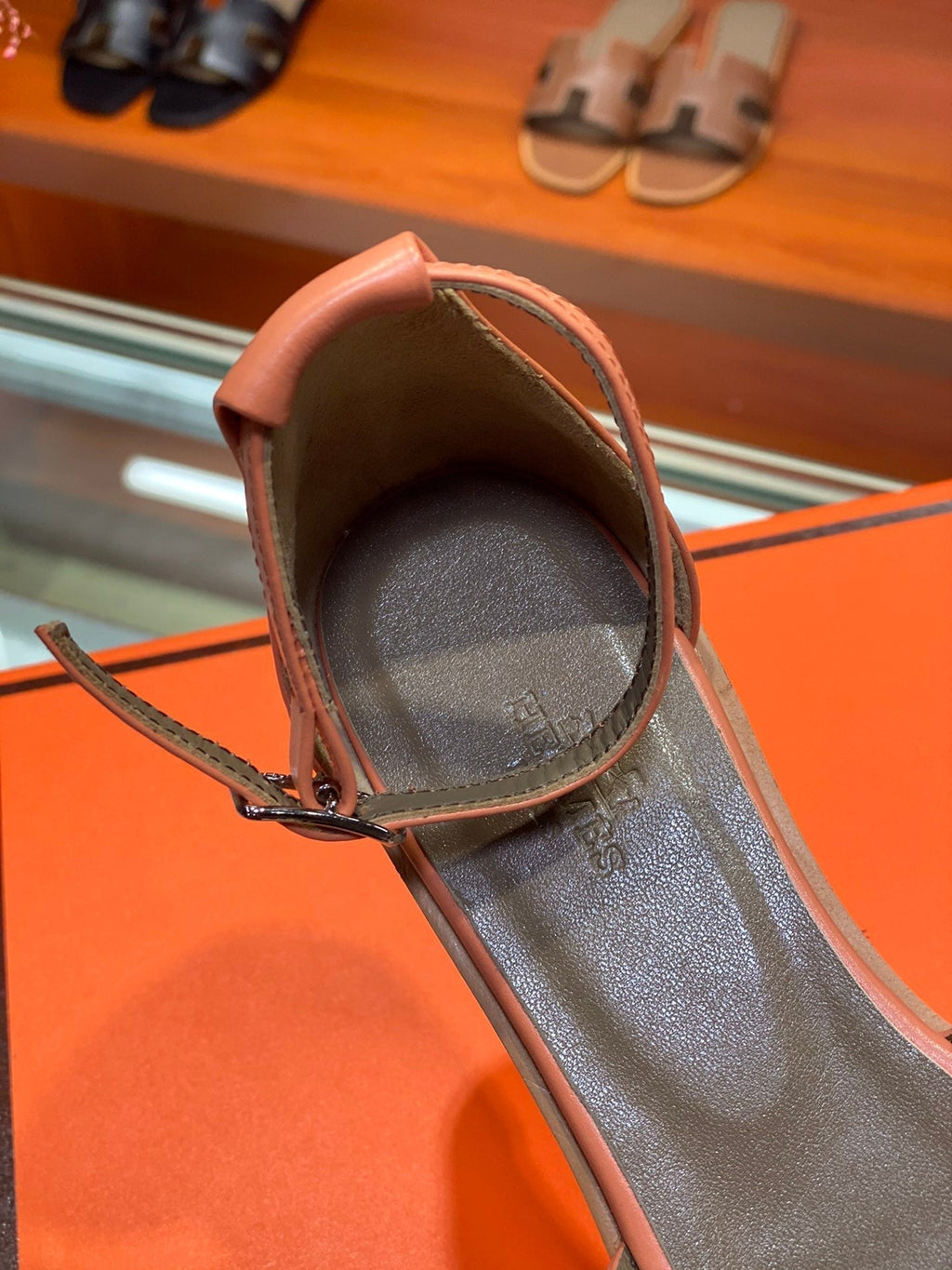 Hermes Santorini Sandal Fire Calfskin