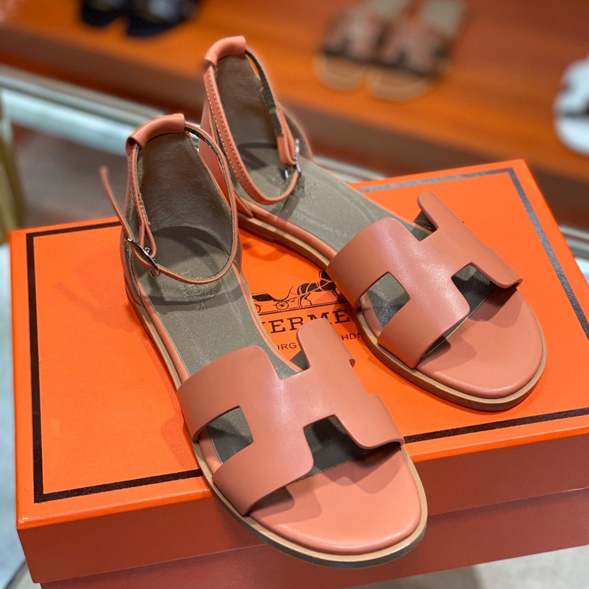 Hermes Santorini Sandal Fire Calfskin