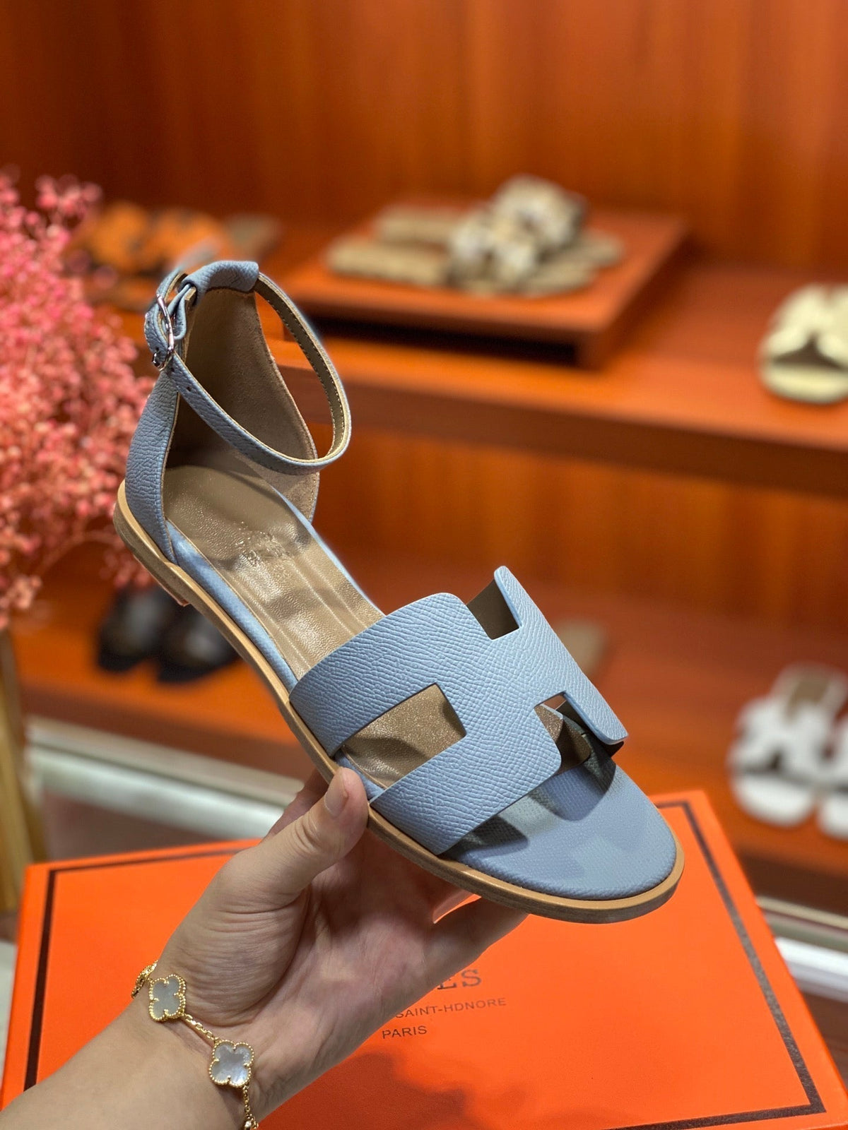 Hermes Santorini Sandal Sapphire Calfskin