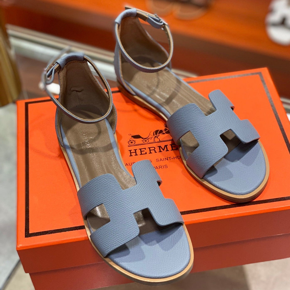Hermes Santorini Sandal Sapphire Calfskin