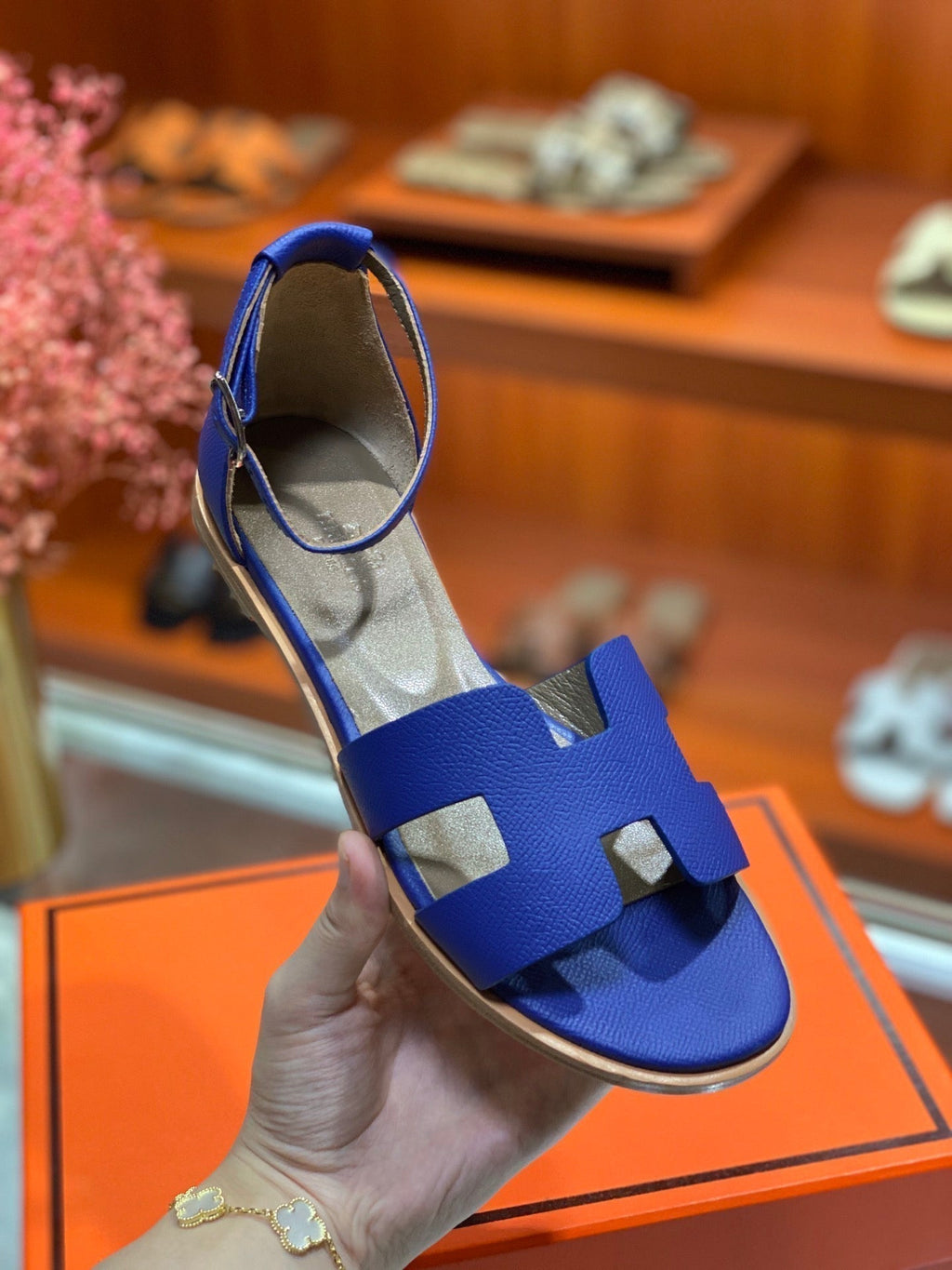Hermes Santorini Sandal Azure Calfskin