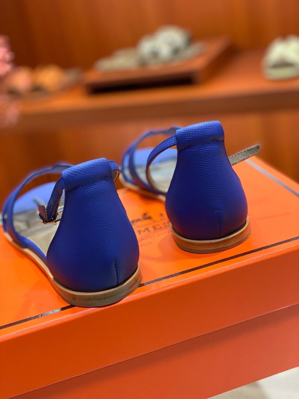 Hermes Santorini Sandal Azure Calfskin