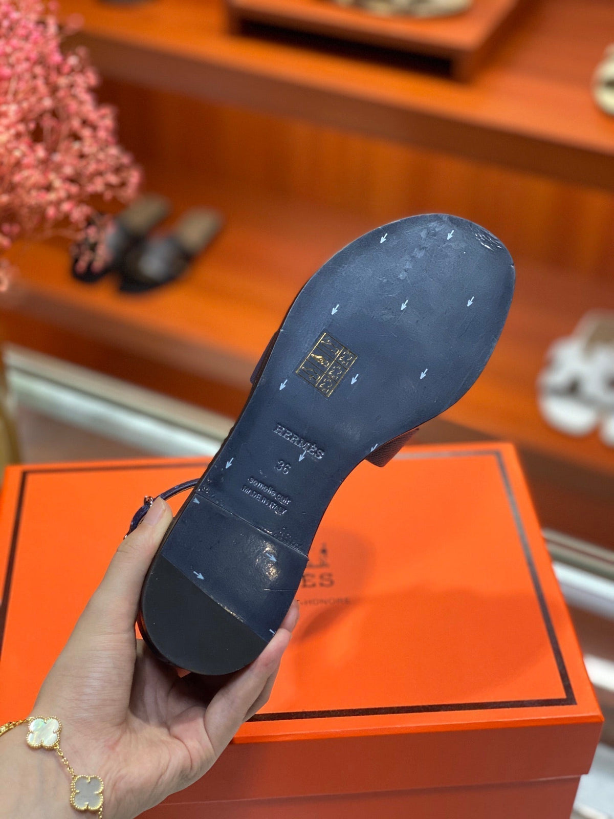 Hermes Santorini Sandal Navy Calfskin