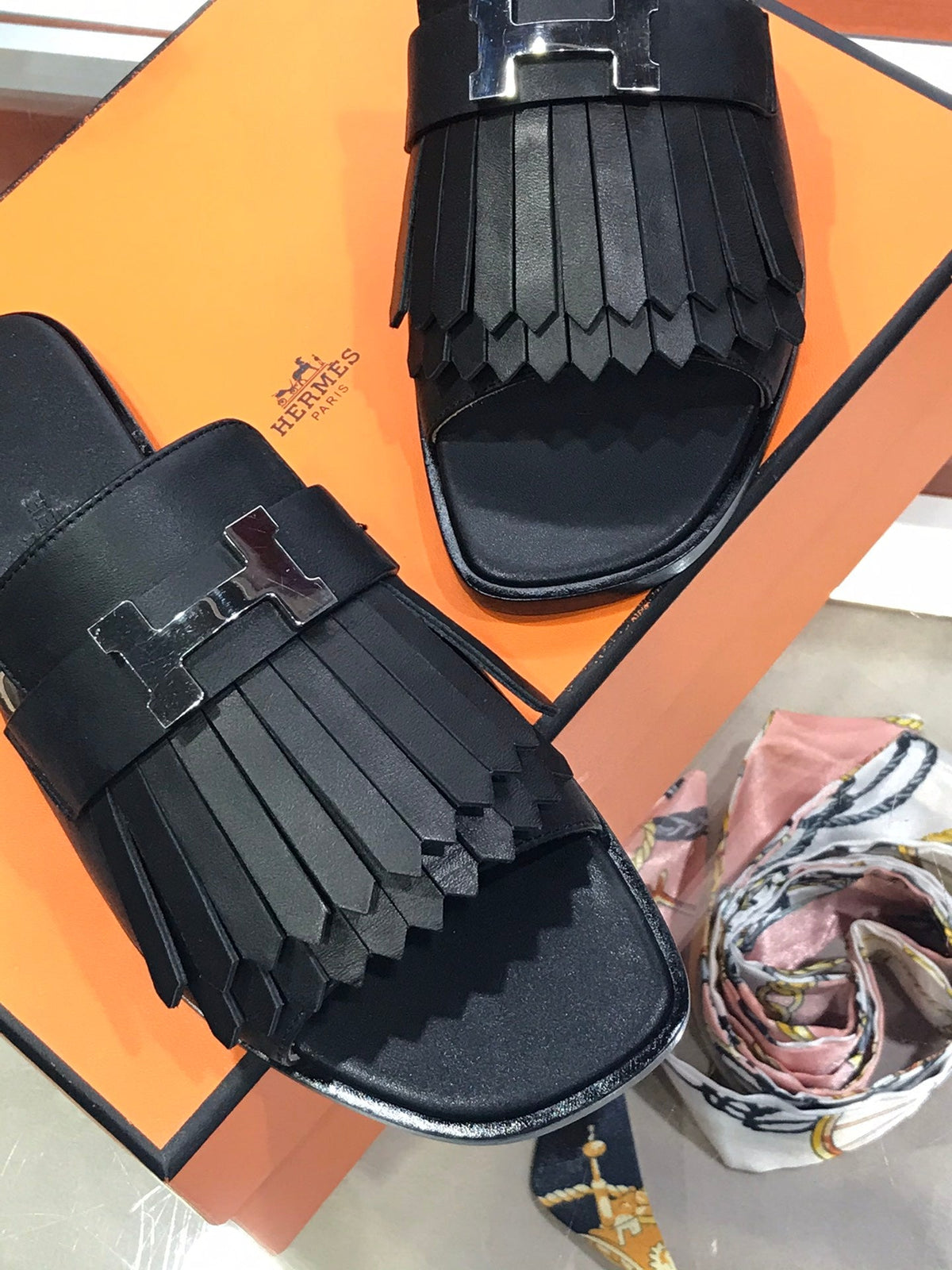 Hermes Royal Sandal Black Lambskin