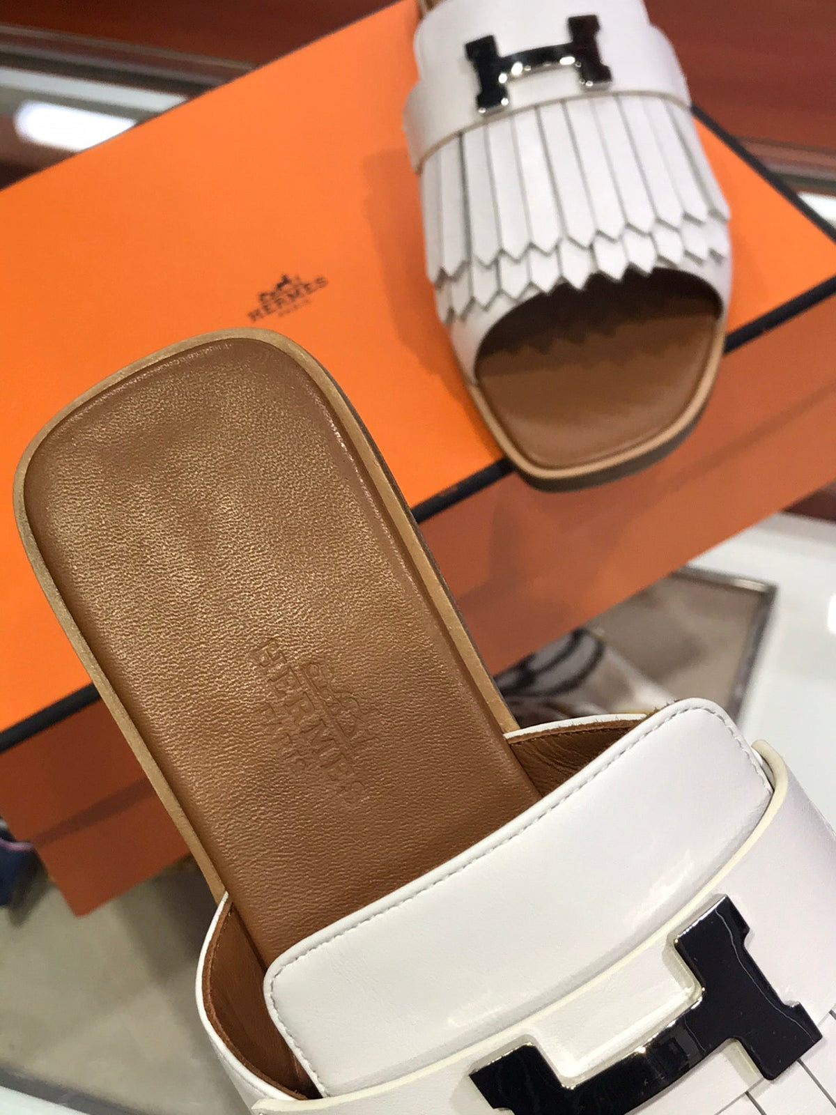 Hermes Royal Sandal Caramel Mix White Lambskin