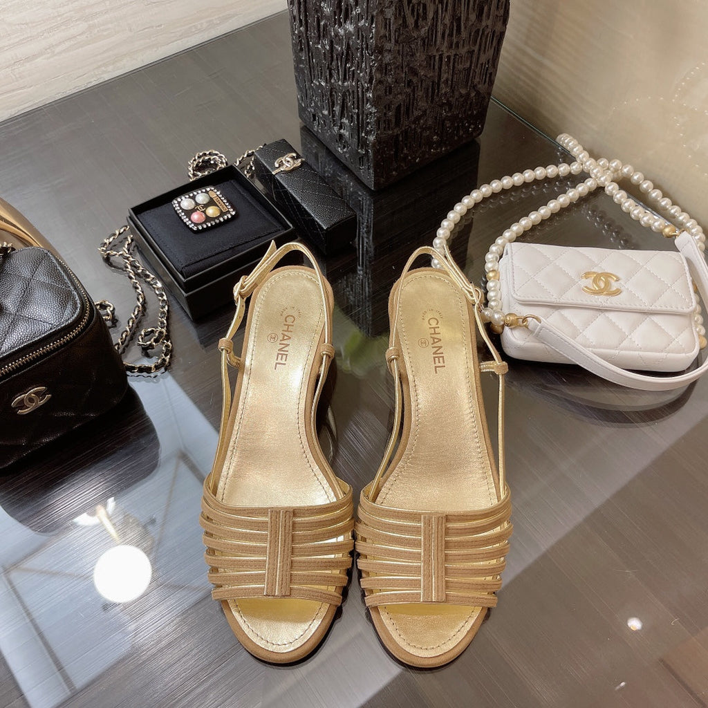 Chanel Slingbacks Sandal in Camel Beige Suede