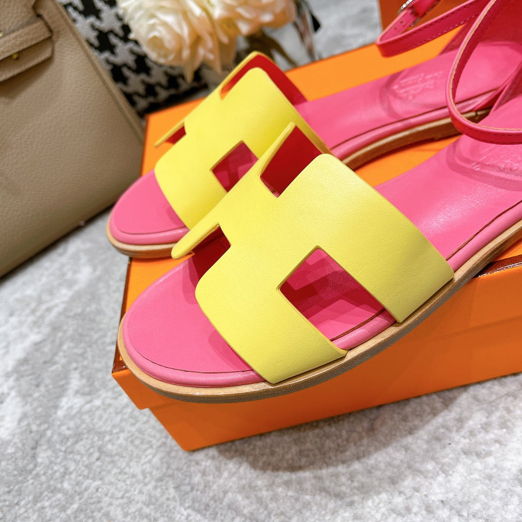 Hermes Santorini Sandal Pink Mix Lemon Calfskin