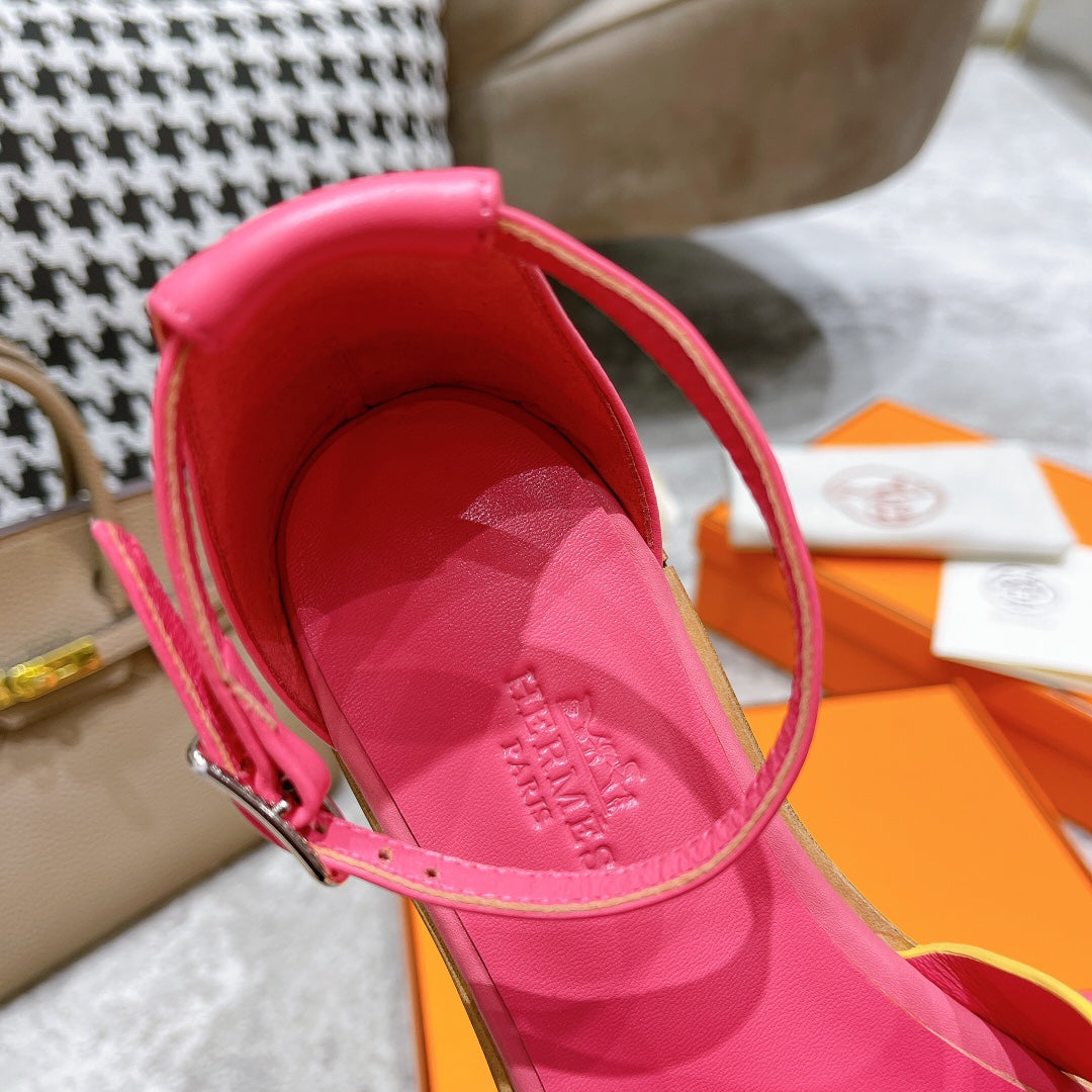 Hermes Santorini Sandal Pink Mix Lemon Calfskin