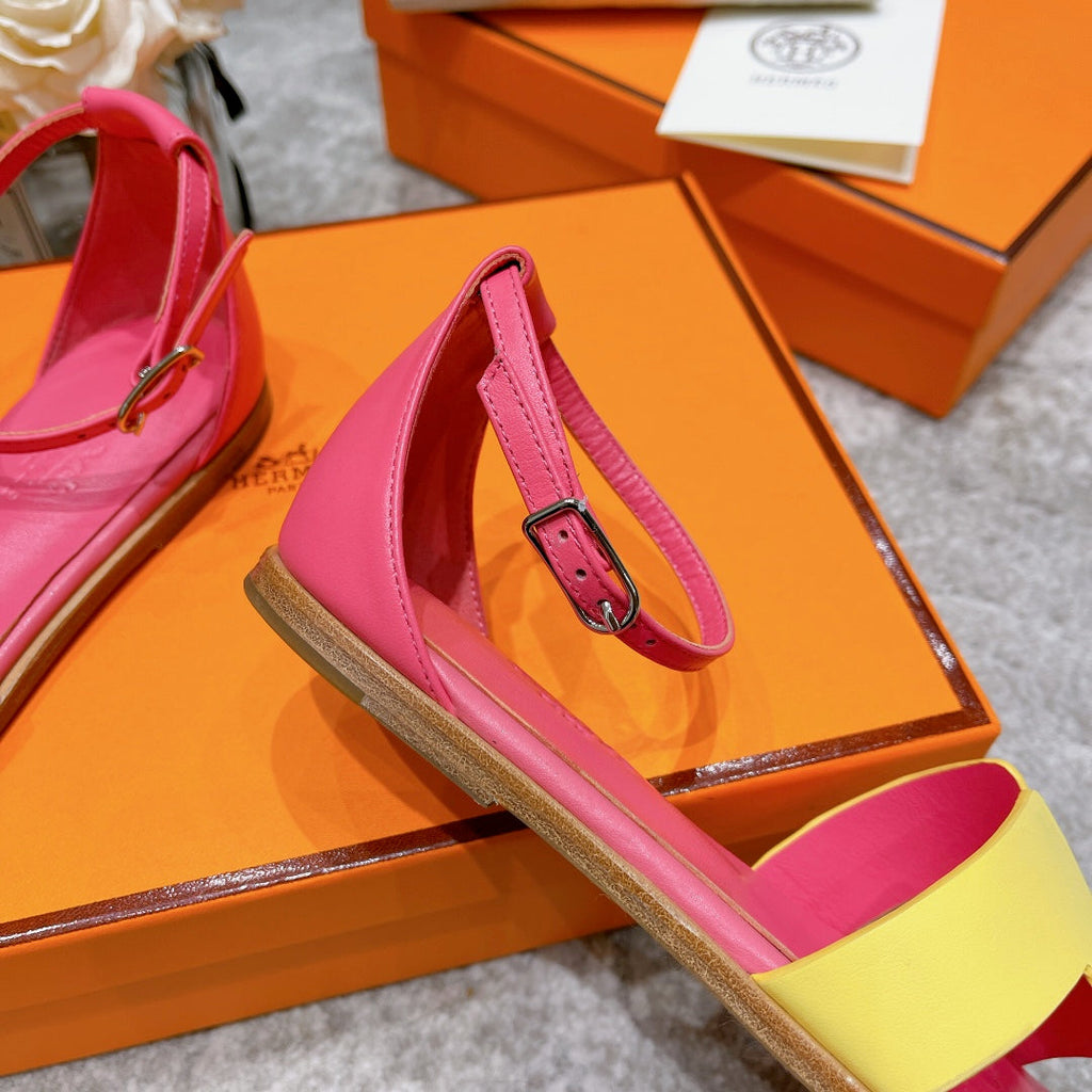 Hermes Santorini Sandal Pink Mix Lemon Calfskin