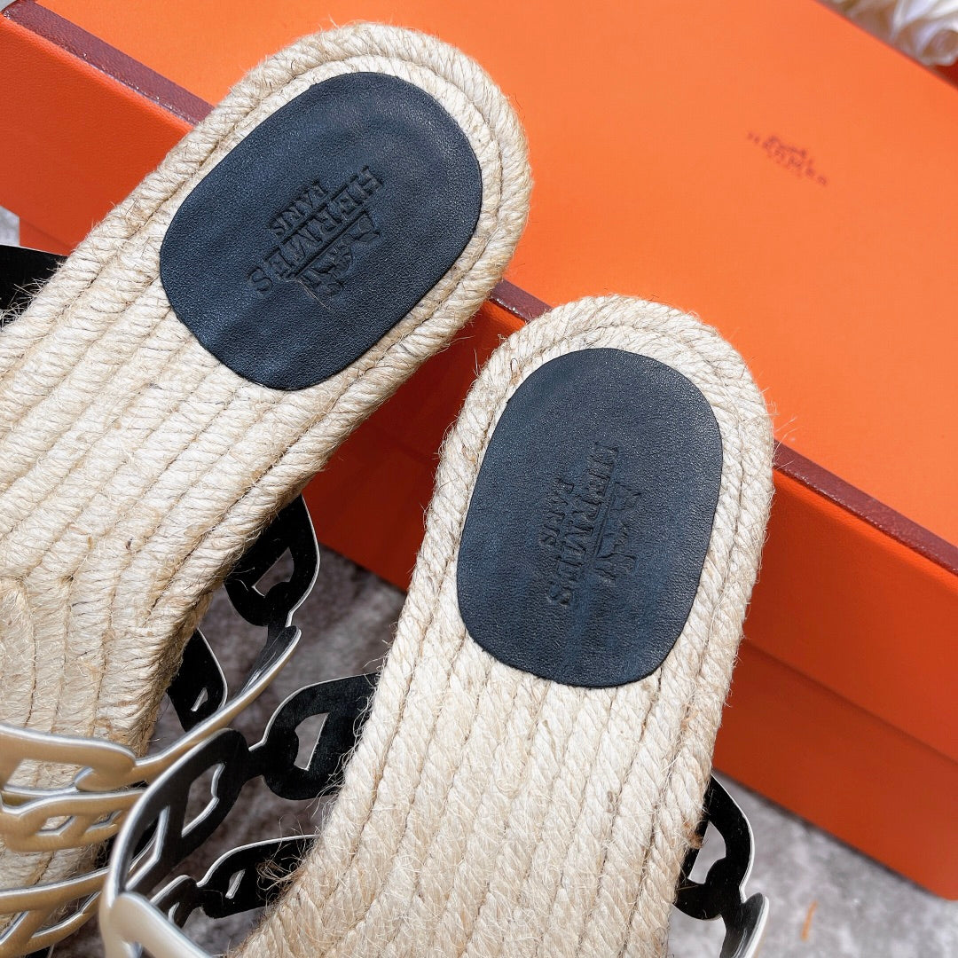 Hermes Straw Sole Slippers Metallic Gold Lambskin