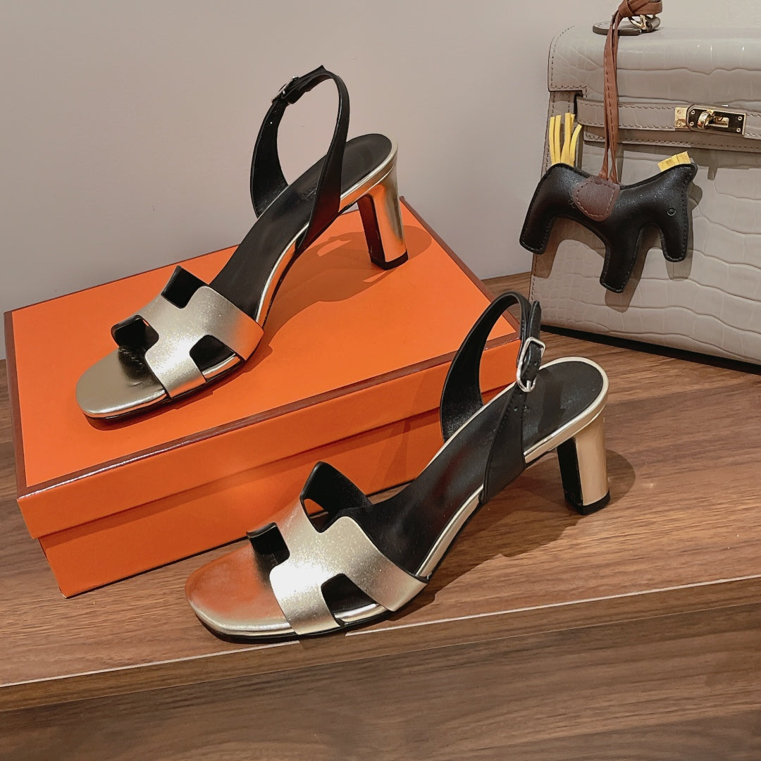 Hermes Slingback Sandal Eternite 75 Black Mix Silver Lambskin