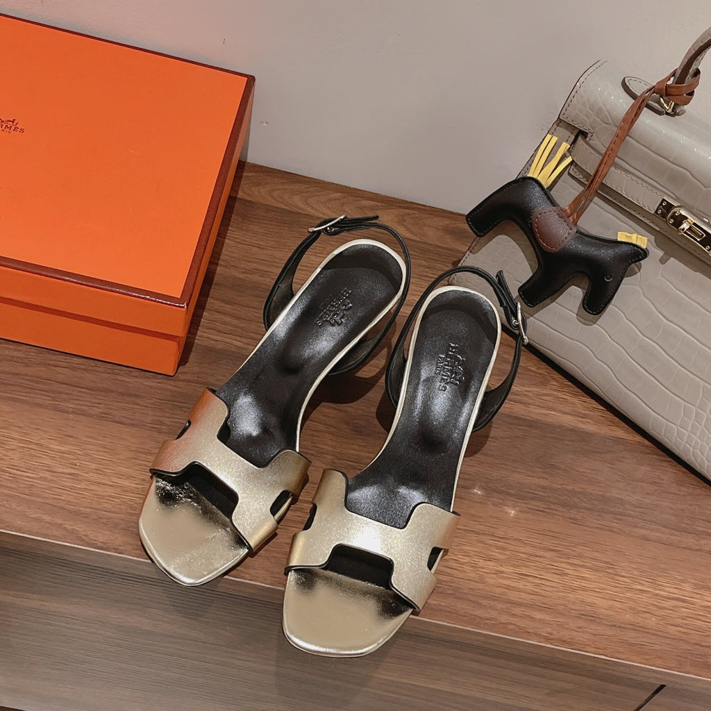 Hermes Slingback Sandal Eternite 75 Black Mix Silver Lambskin