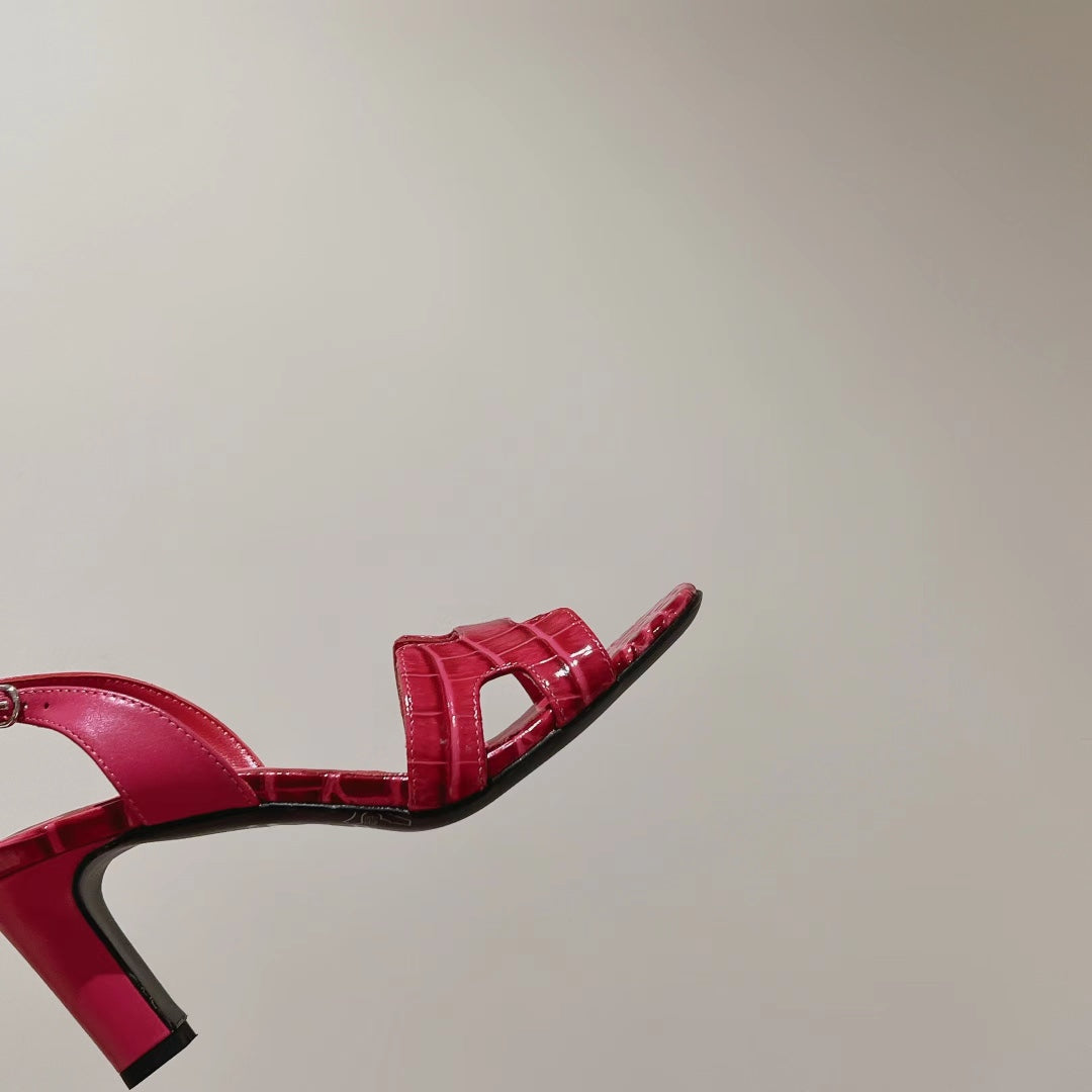 Hermes Slingback Eternite 75 Pink Lambskin and Crocodile Leather