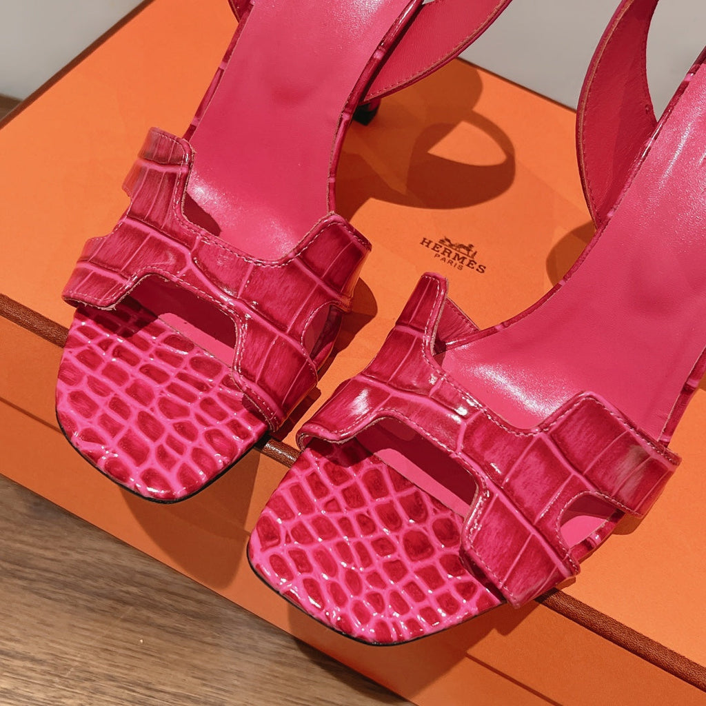 Hermes Slingback Eternite 105 Pink Lambskin and Crocodile Leather