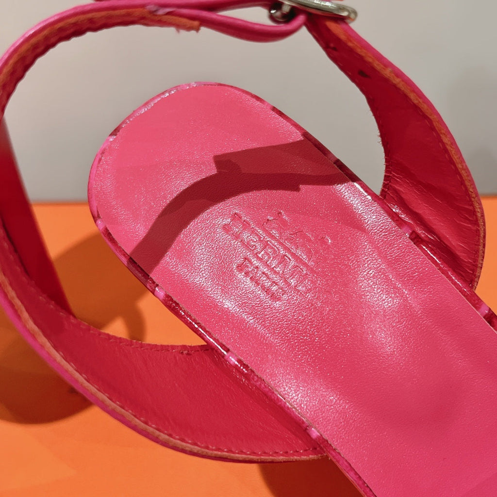 Hermes Slingback Eternite 105 Pink Lambskin and Crocodile Leather