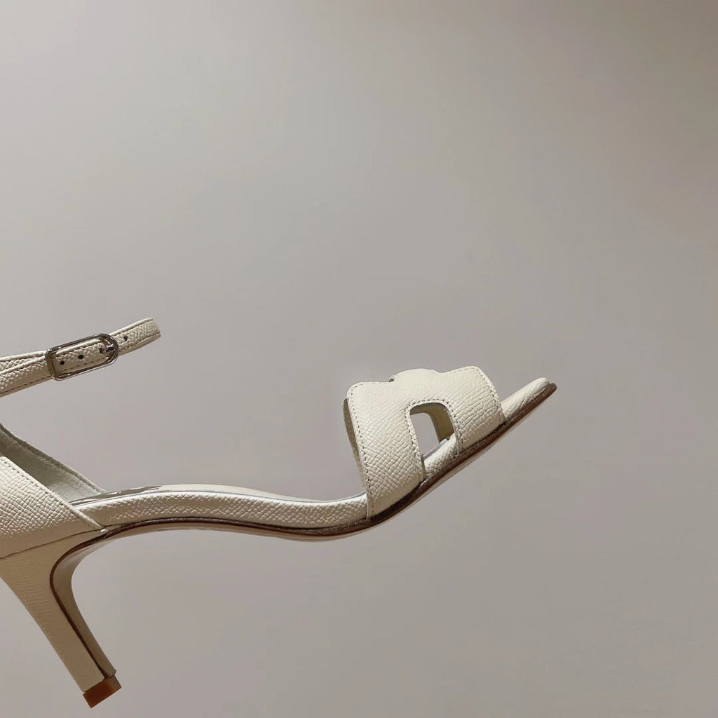 Hermes Premiere 70 Sandal in White Cream Grained Calfskin