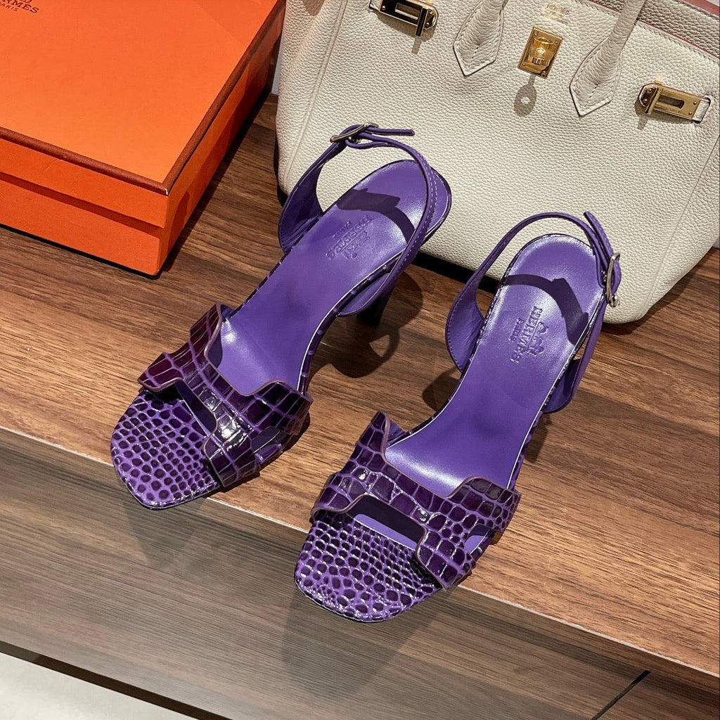 Hermes Slingback Eternite 105 Violet Lambskin and Crocodile Leather