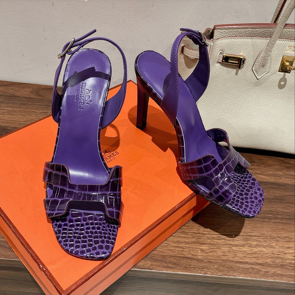 Hermes Slingback Eternite 105 Violet Lambskin and Crocodile Leather