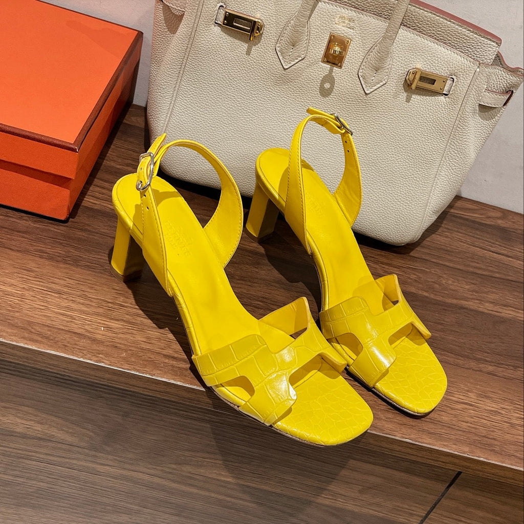 Hermes Slingback Eternite 75 Yellow Lambskin and Crocodile Leather