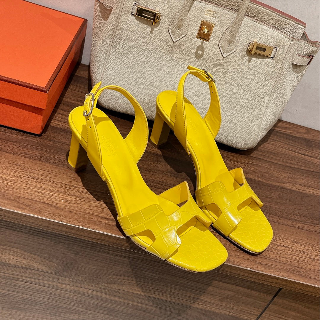 Hermes Slingback Eternite 75 Yellow Lambskin and Crocodile Leather
