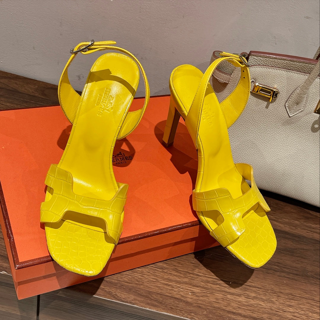 Hermes Slingback Eternite 105 Yellow Lambskin and Crocodile Leather
