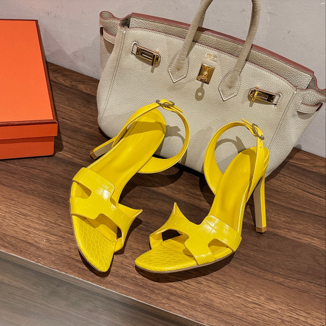 Hermes Slingback Eternite 105 Yellow Lambskin and Crocodile Leather