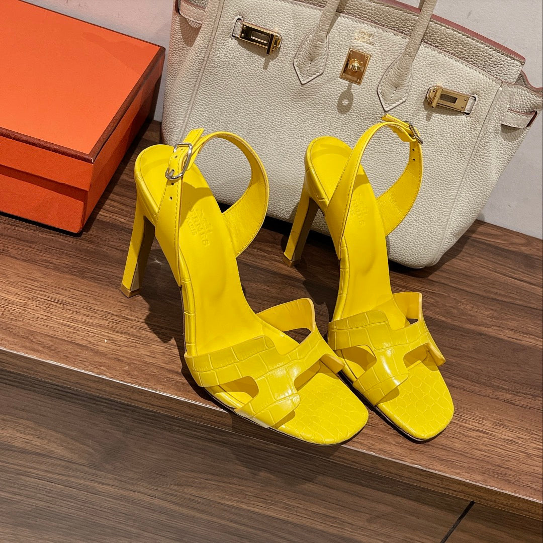 Hermes Slingback Eternite 105 Yellow Lambskin and Crocodile Leather