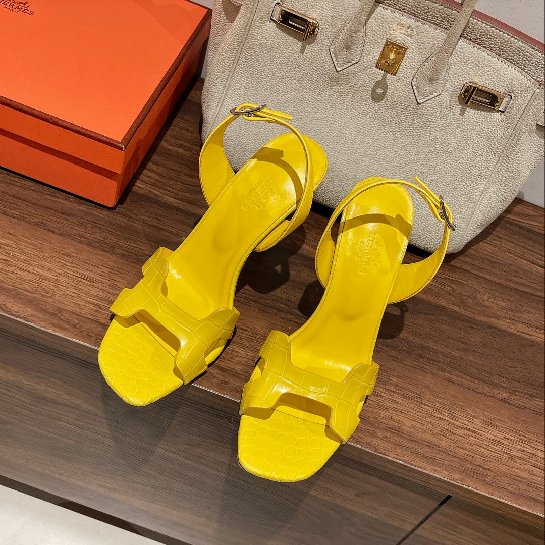 Hermes Slingback Eternite 105 Yellow Lambskin and Crocodile Leather