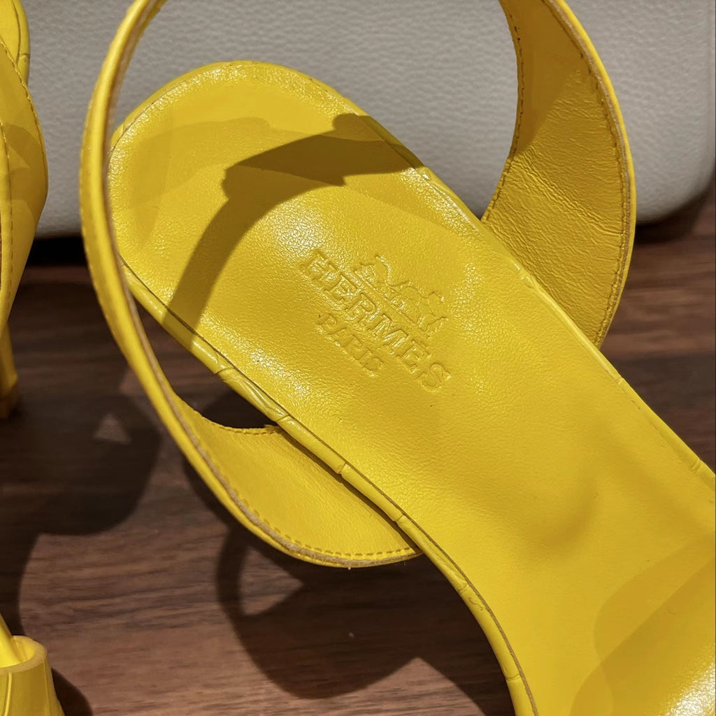 Hermes Slingback Eternite 105 Yellow Lambskin and Crocodile Leather