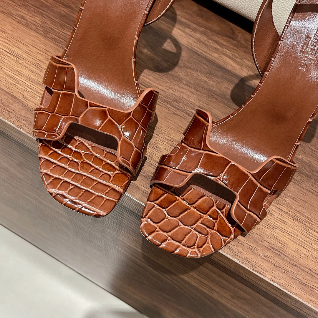 Hermes Slingback Eternite 105 Brown Lambskin and Crocodile Leather