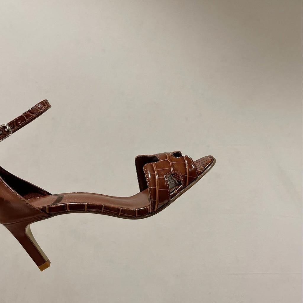 Hermes Premiere 70 Sandal in Bronze Brown Crocodile Leather