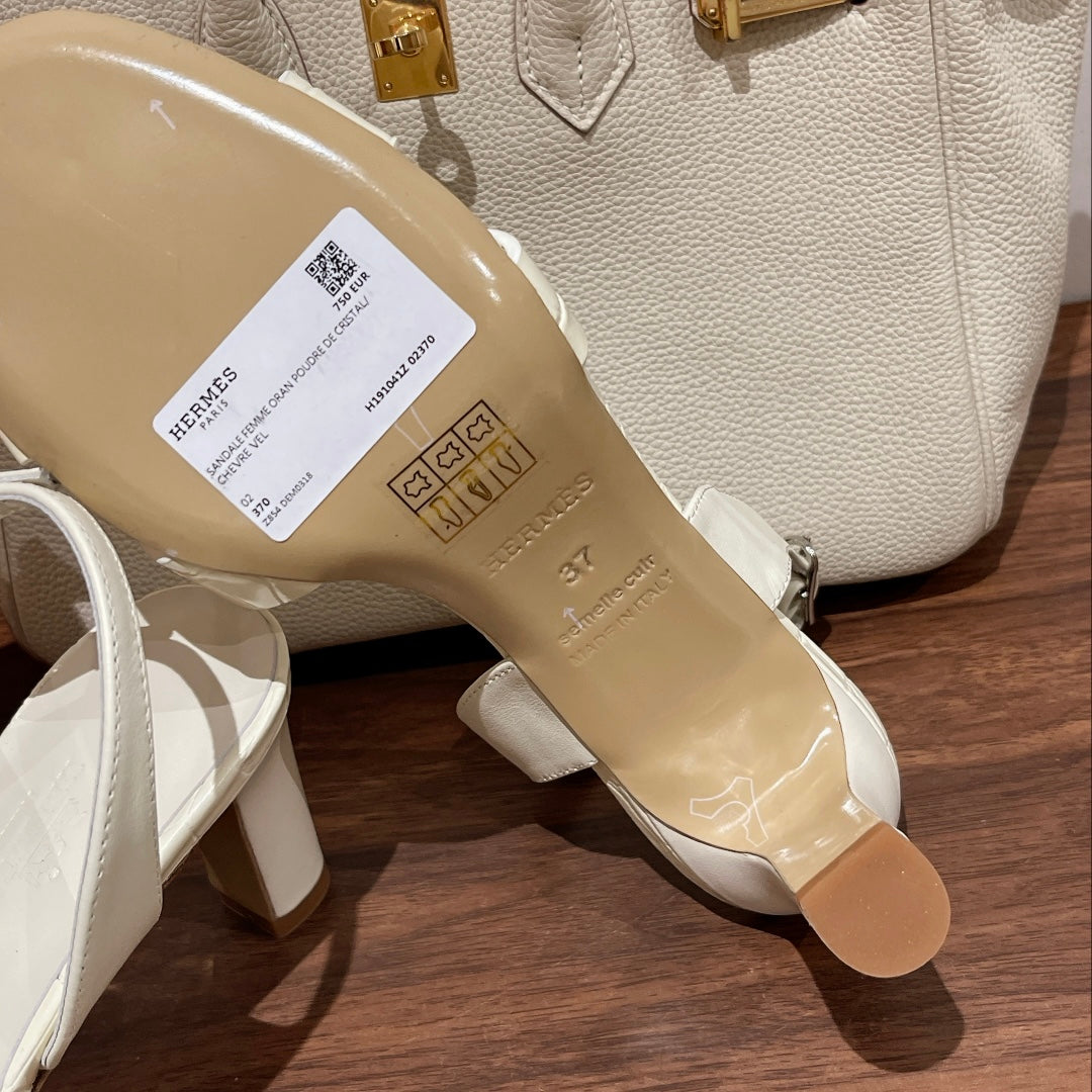 Hermes Slingback Eternite 75 White Lambskin and Crocodile Leather