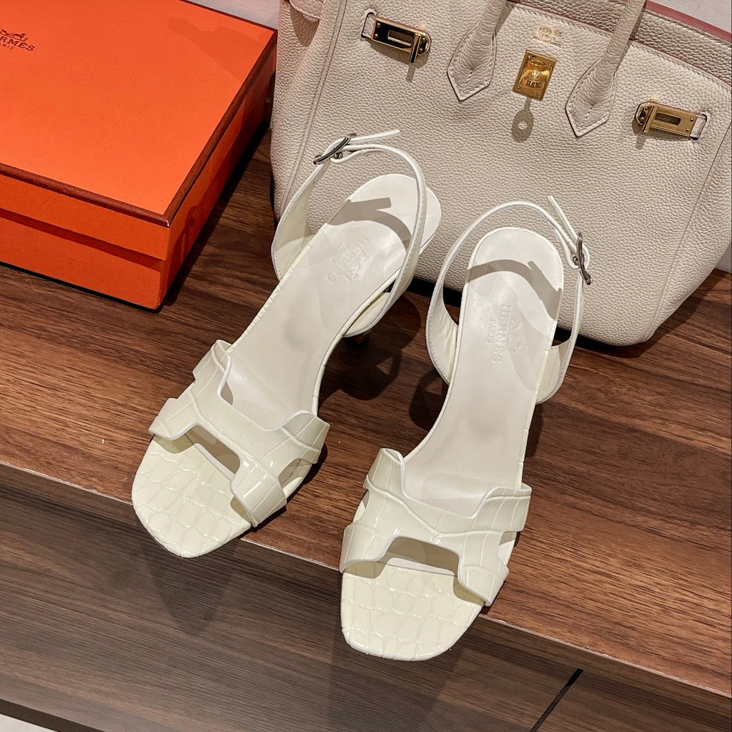 Hermes Slingback Eternite 105 White Lambskin and Crocodile Leather