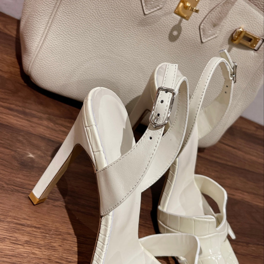 Hermes Slingback Eternite 105 White Lambskin and Crocodile Leather