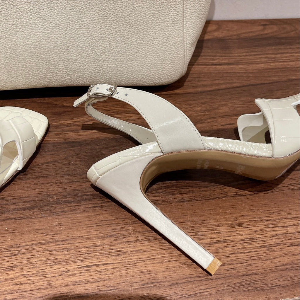 Hermes Slingback Eternite 105 White Lambskin and Crocodile Leather