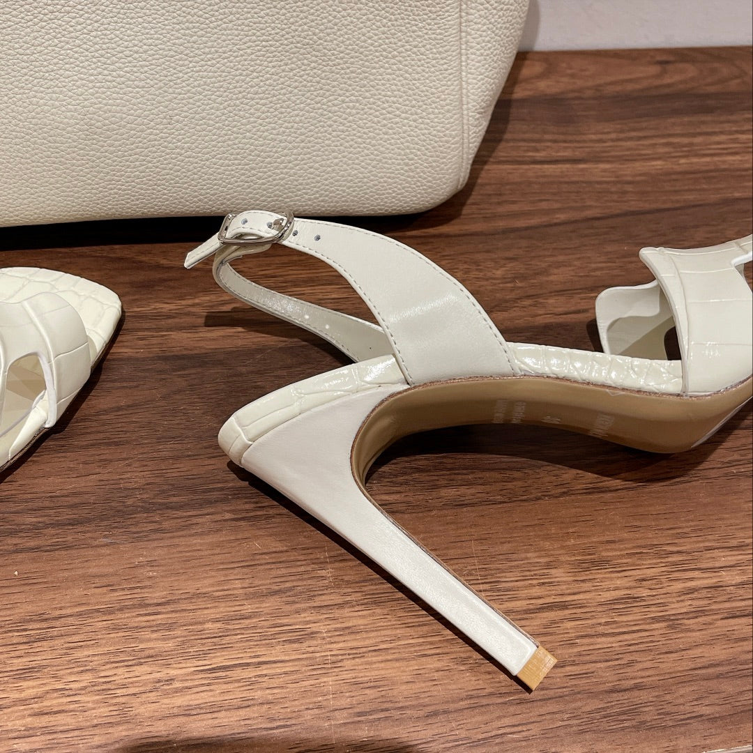 Hermes Slingback Eternite 105 White Lambskin and Crocodile Leather
