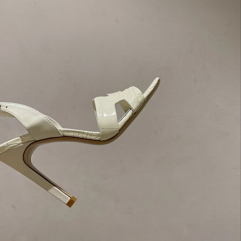 Hermes Slingback Eternite 105 White Lambskin and Crocodile Leather