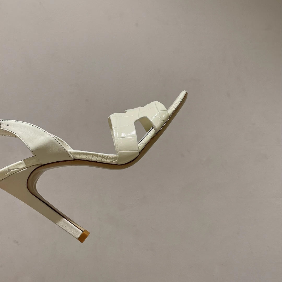 Hermes Slingback Eternite 105 White Lambskin and Crocodile Leather