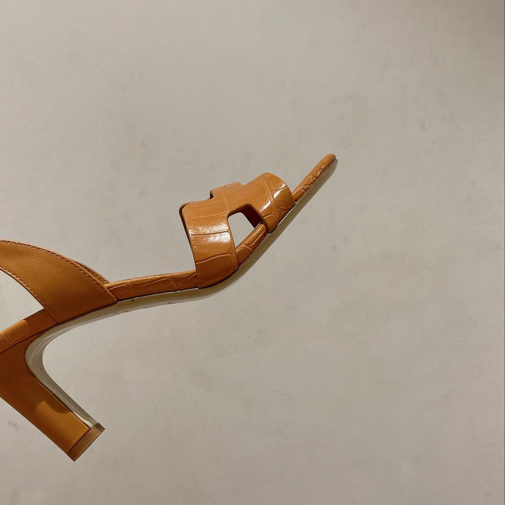 Hermes Slingback Eternite 75 Caramel Lambskin and Crocodile Leather
