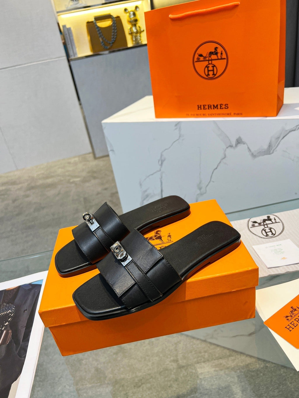 Hermes Giulia Sandal Black Calfskin