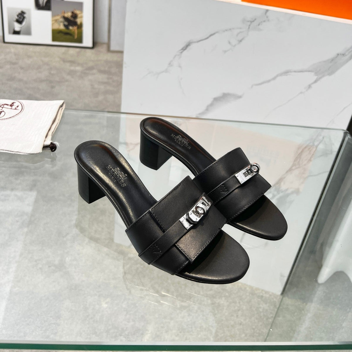 Hermes Gigi 50 Sandal Black Calfskin