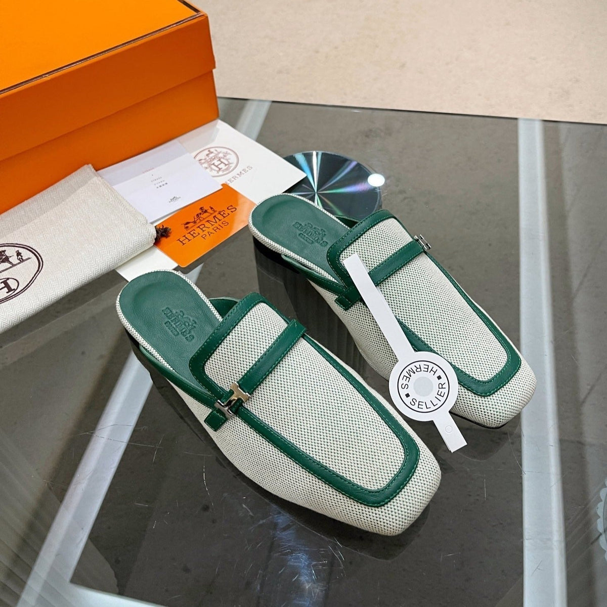 Hermes Groupie Mule Ocean Mix Silver Lambskin