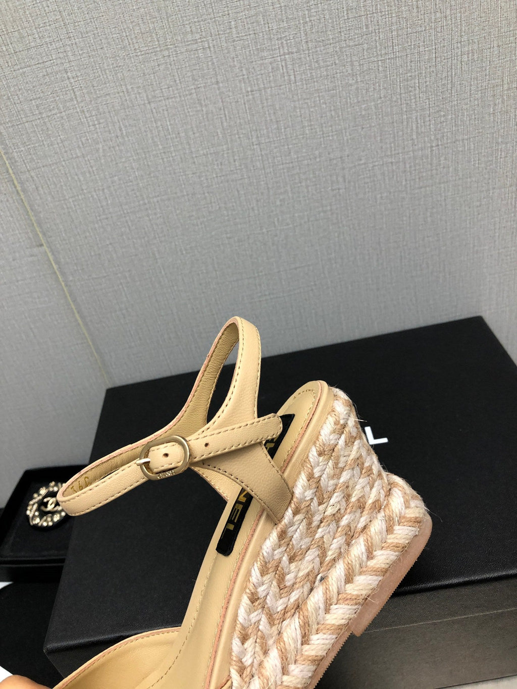 Chanel Mary Jane Wedge Beige Cream Lambskin
