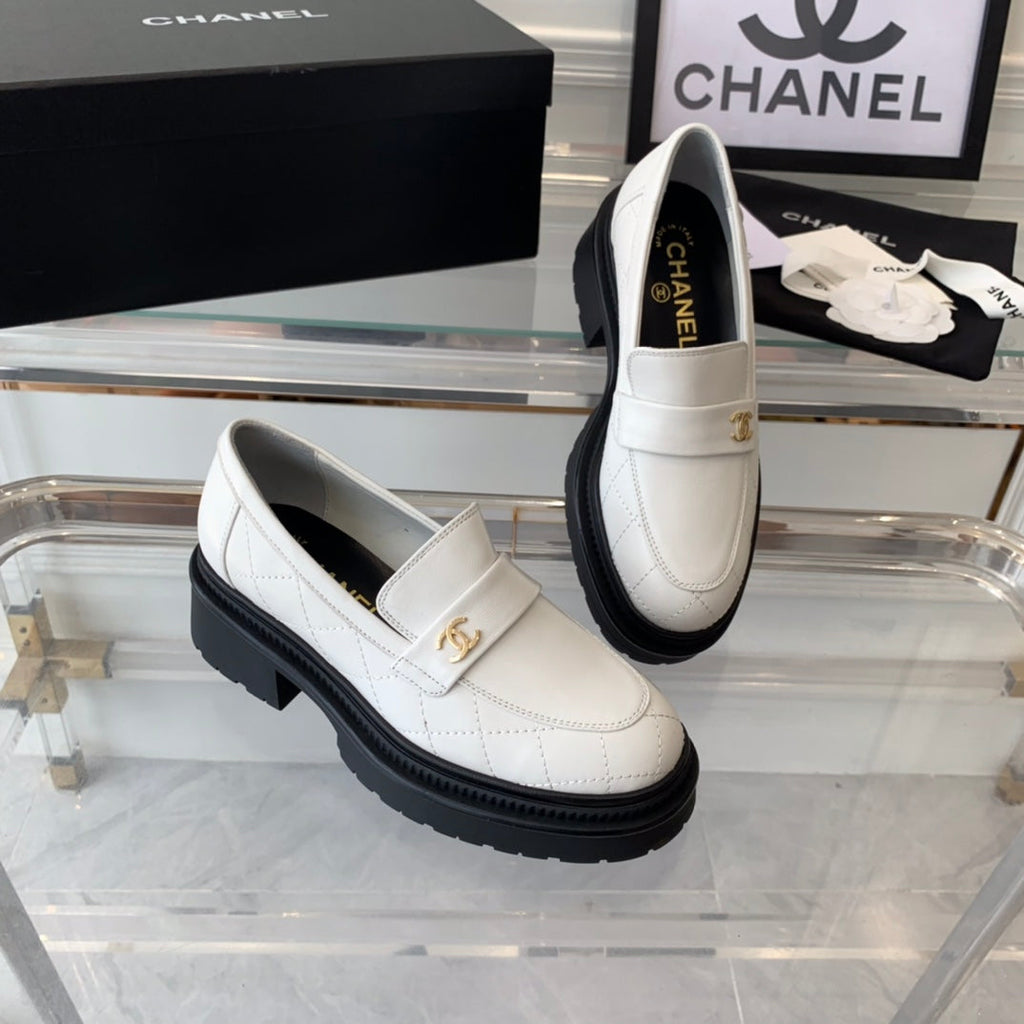 Chanel Moccasins White Calfskin
