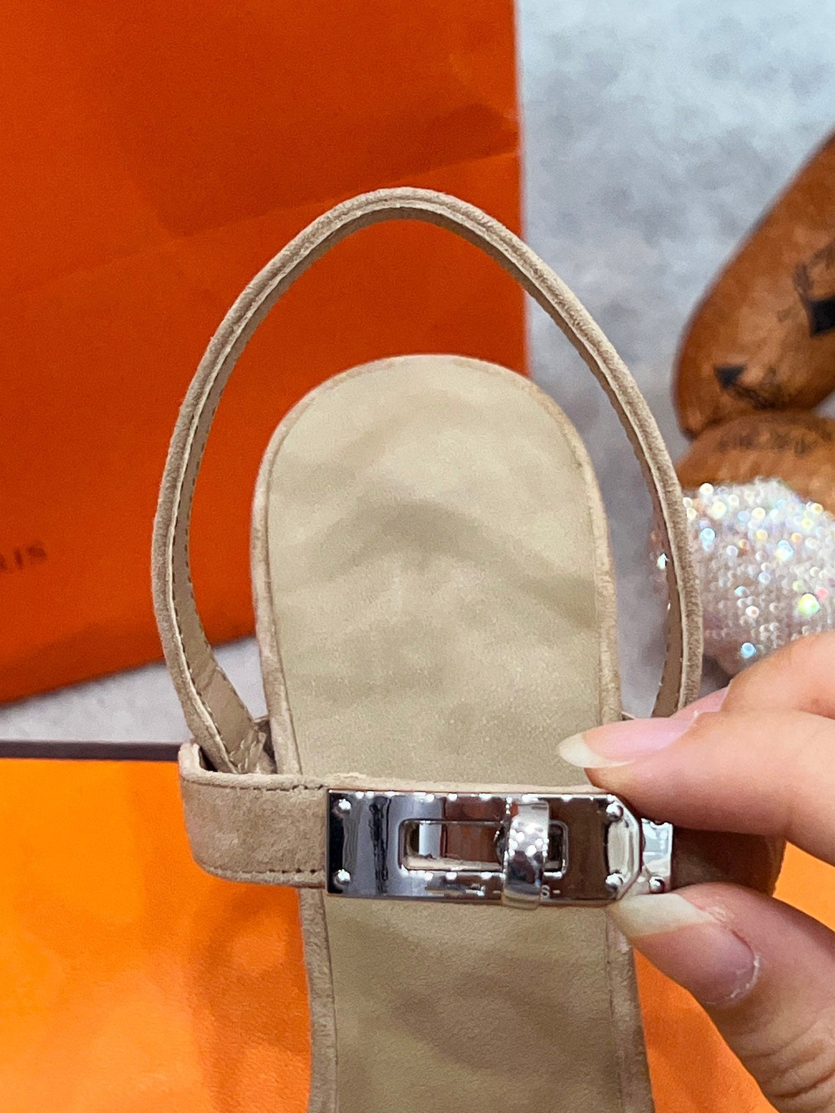 Hermes Glamour 75 Sandal Light Brown Suede